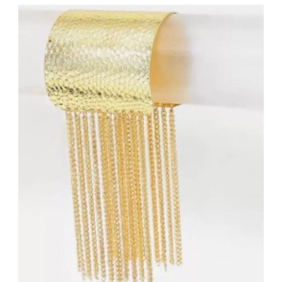 Statement gold cuff fringe bracelet wide armor costume chunky big wedding - Picture 2 of 9